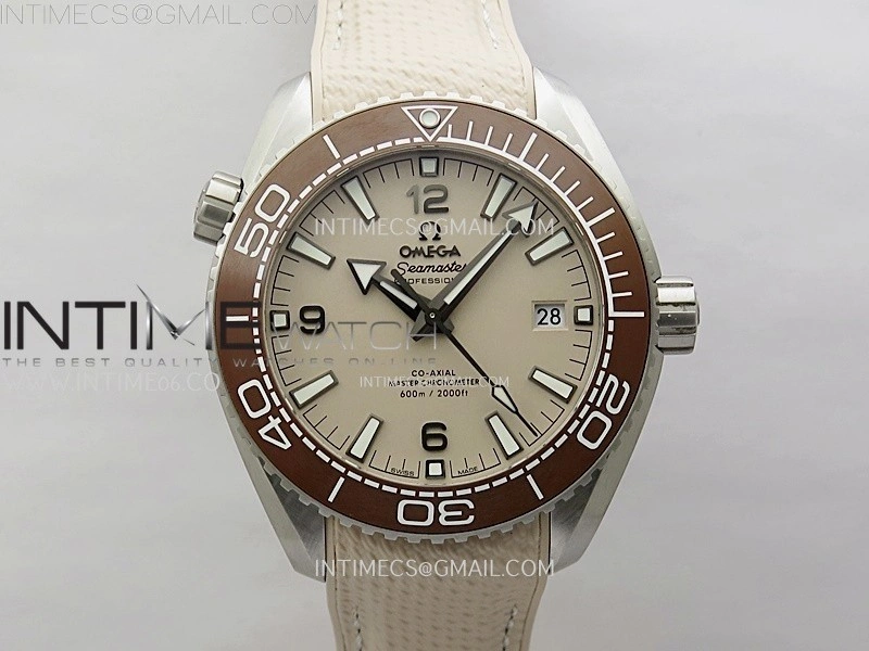 Planet Ocean 600M 43.5mm Bronze Color Ceramic Bezel SS VSF 1:1 Best Edition Sand-Blasted Beige Dial and Rubber Strap A8900